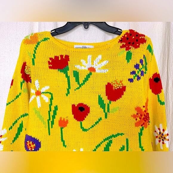 Vintage 1990s Marisa Christina Floral Sweater Cotton Blend Small Yellow Multi - Picture 5 of 10